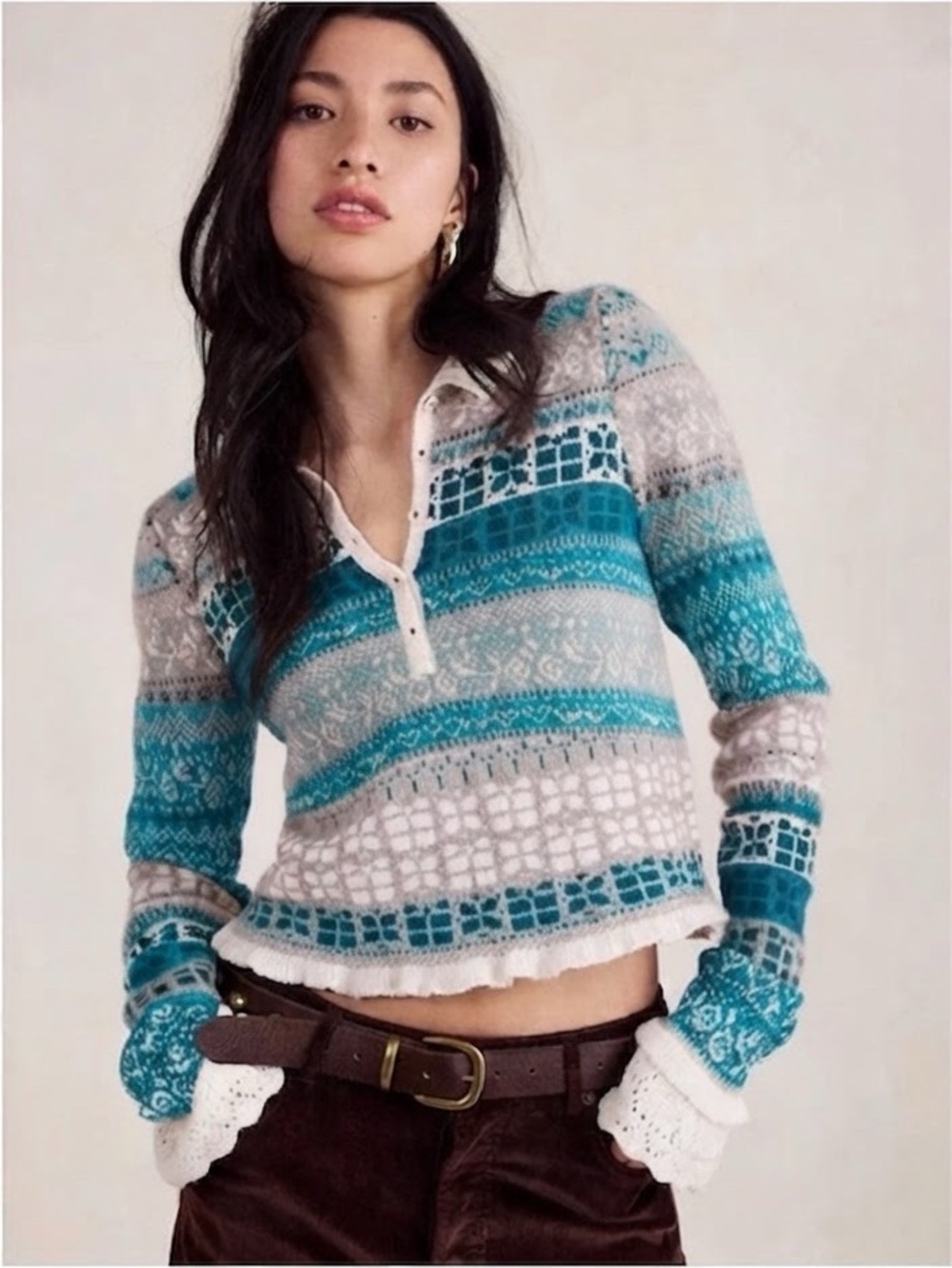 NWT Free People Gift Wrapped Henley Sweater Size M